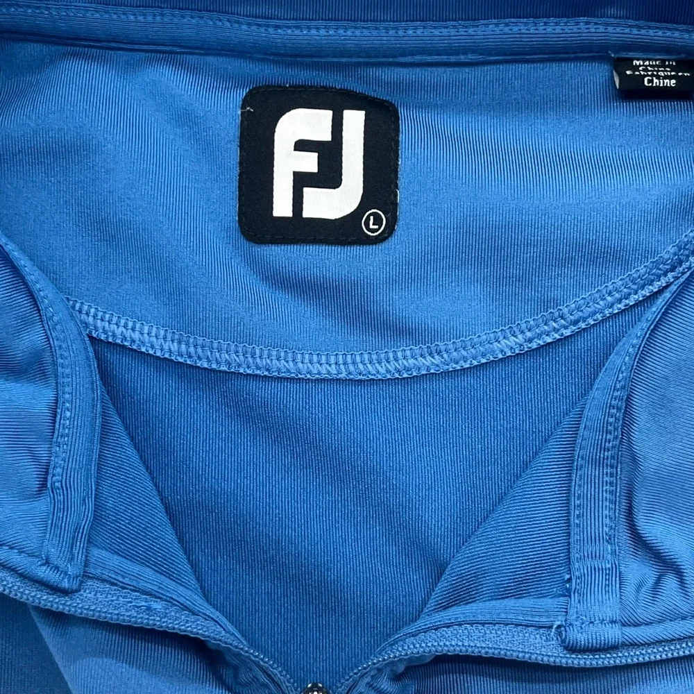 FootJoy FJ Mens Golf Pullover Blue White‎ Yellow Stripe 1/4 Zip Long Sleeve L